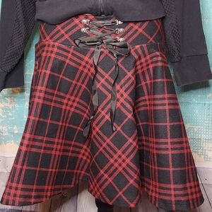Plaid Lace-Up Skirt Skort -‎ Size S